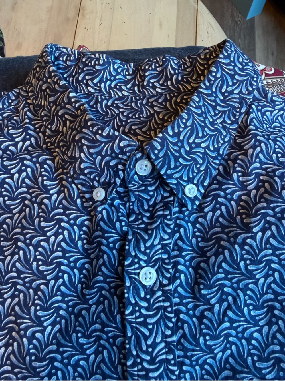 Men’s button-down collar, short sleeve shirt, 100% cotton XXL tall, blue & white